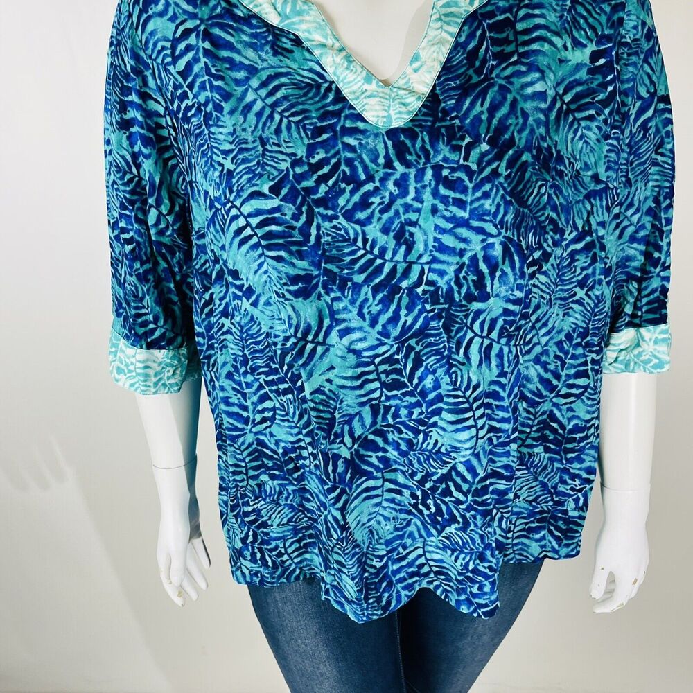 Catherines Womans Sz 2XWP Petite Blouse V Neck Blue Green Floral Short Sleeve - Picture 5 of 8